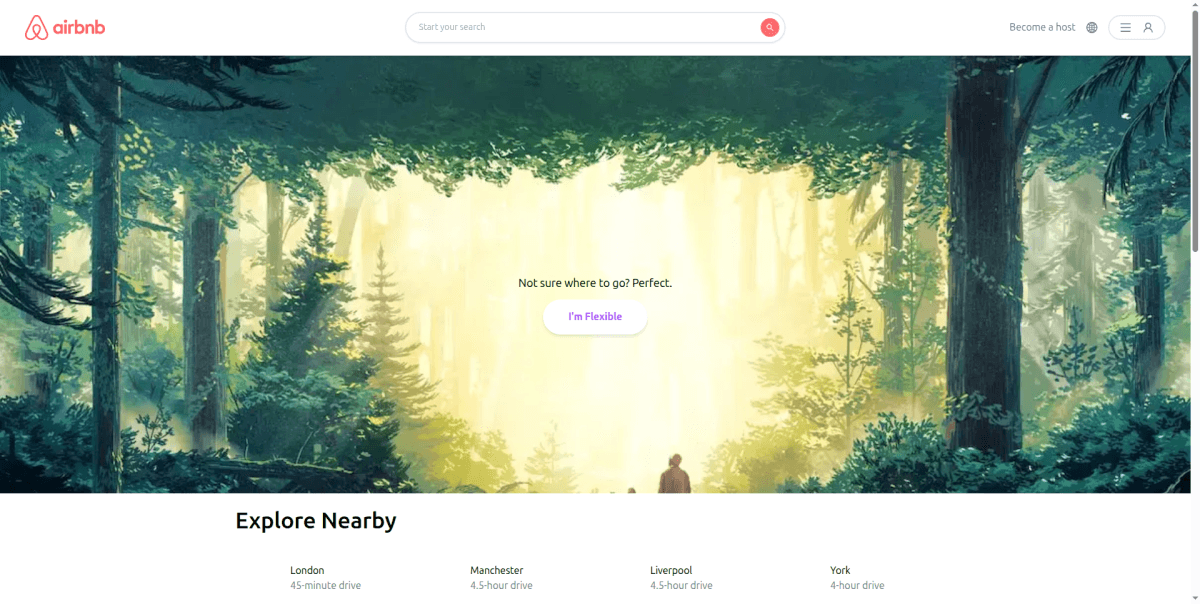 Screenshot of Airbnb Clone – Booking Platform UI Clone — Built a frontend clone of Airbnb's homepage and browsing experience, featuring a