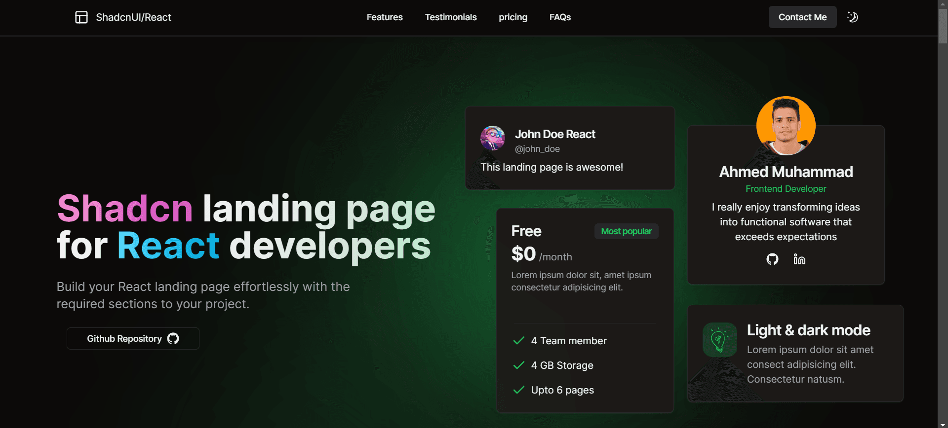 Screenshot of shadcn Landing Page — shadcn Landing Page — A sleek, modern landing page built with Next.js, Tailwind